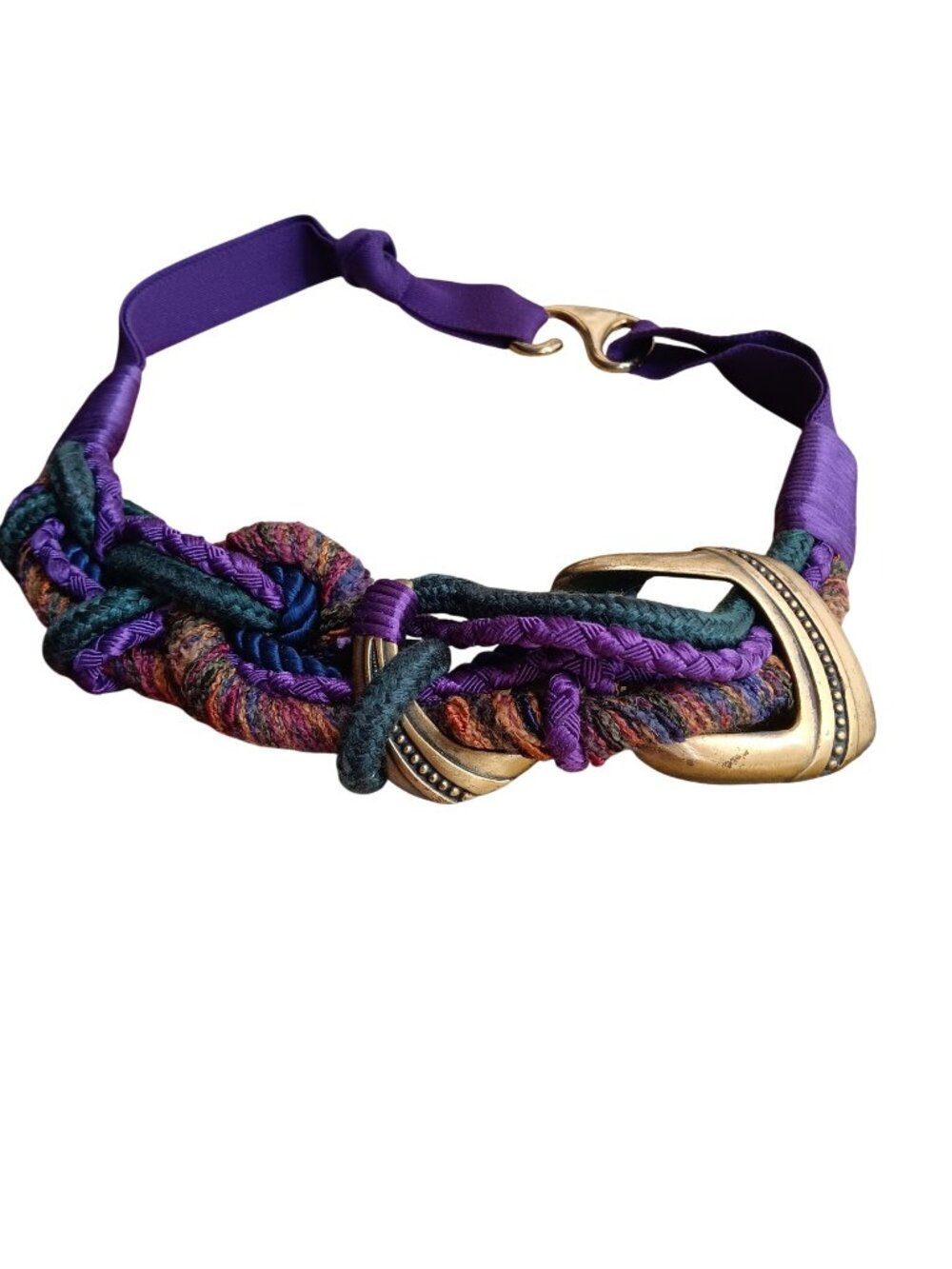 True Vintage 90's Glam Hip Belt Woven Boho Fashion Buckle Purple Braided Straps